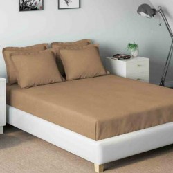 Cearceaf de pat cu elastic din bumbac ranforce 100% 240 x240 cm brown light