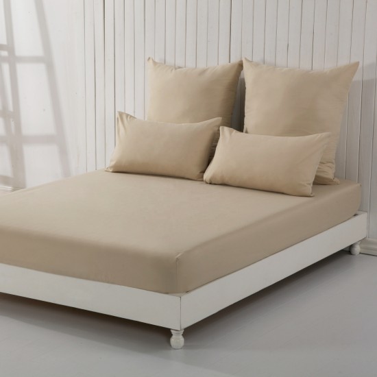 Cearceaf de pat cu elastic din bumbac ranforce 100% 240 x240 cm bej deschis