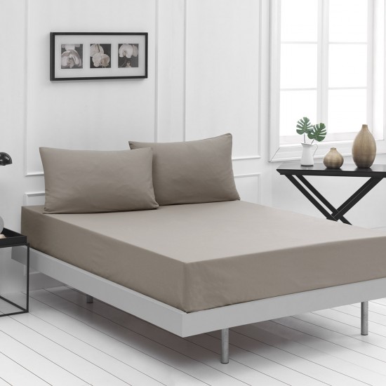 Cearceaf de pat cu elastic din bumbac ranforce 100%,260 x260 cm bej inchis