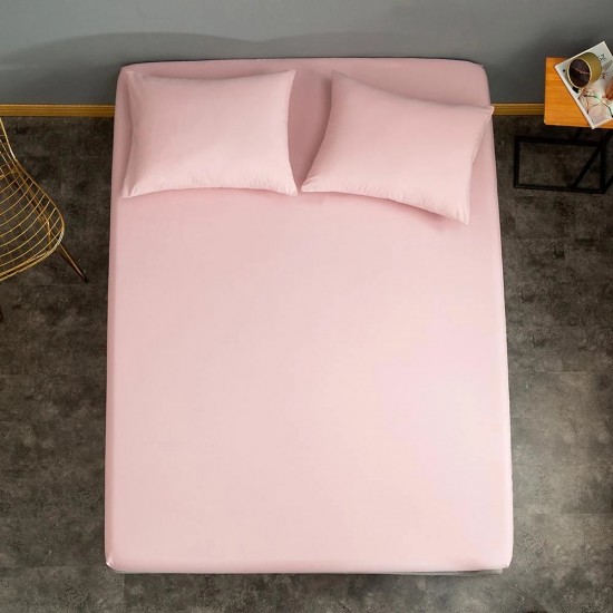 Cearceaf de pat cu elastic din bumbac ranforce 100% 260 x260 cm roz pal