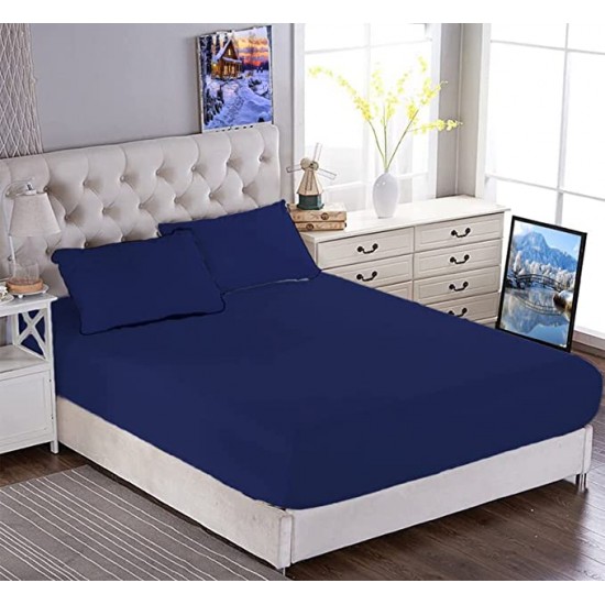Cearceaf de pat cu elastic din bumbac ranforce 100% 260 x260 cm bleu uni