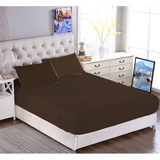 Cearceaf de pat cu elastic din bumbac ranforce 100% , 200 x200 cm,  dark brown