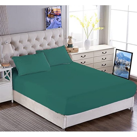 Cearceaf de pat cu elastic din bumbac ranforce 100% 260 x260 cm verde uni