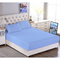 Cearceaf de pat cu elastic din bumbac ranforce 100% 260 x260 cm albastru deschis
