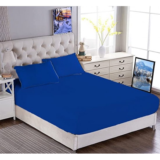 Cearceaf de pat dublu extra , simplu , fara elastic pentru saltele inalte,  280 x 280 cm , bumbac ranforce , albastru regal 