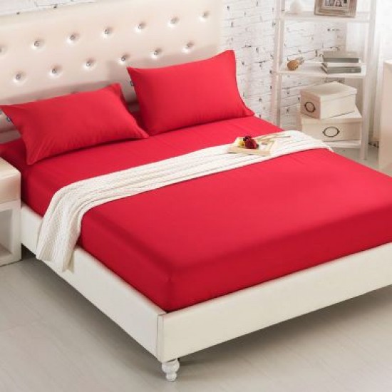 Cearceaf de pat cu elastic din bumbac ranforce 100%,260 x260 cm rosu deschis