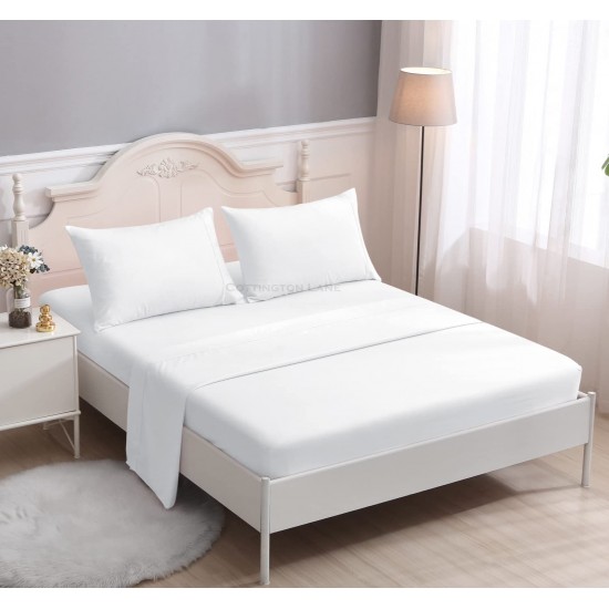Cearceaf de pat cu elastic din bumbac ranforce 100%, 260 x260 cm alb uni