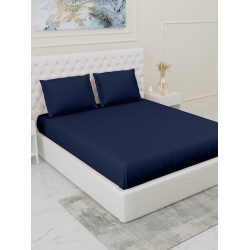 Cearceaf de pat cu elastic din bumbac ranforce 100%, 260 x260 cm albastru uni