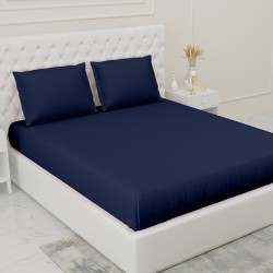 Cearceaf de pat cu elastic din bumbac ranforce 100%, 260 x260 cm albastru uni