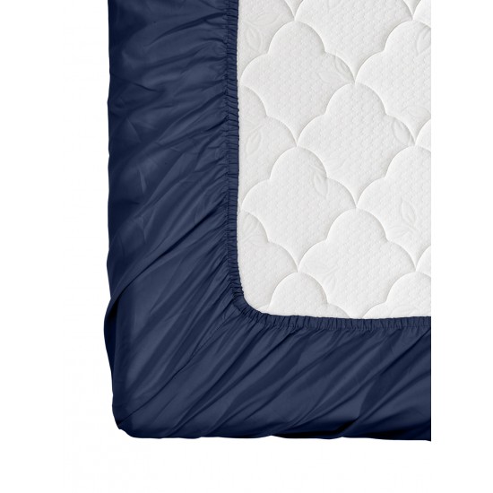 Cearceaf de pat cu elastic din bumbac ranforce 100%, 260 x260 cm albastru uni