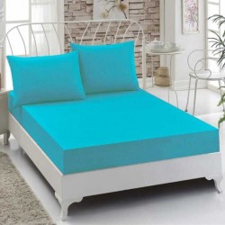 Cearceaf de pat cu elastic din bumbac ranforce 100%, 260 x260 albastru azur