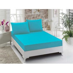 Cearceaf de pat cu elastic din bumbac ranforce 100%, 260 x260 albastru azur