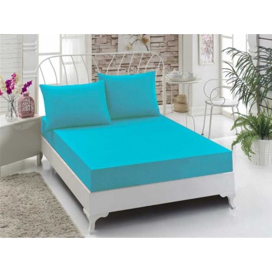 Cearceaf de pat cu elastic din bumbac ranforce 100%, 260 x260 albastru azur