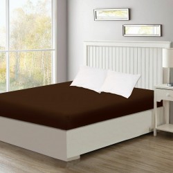 Cearceaf de pat cu elastic din bumbac ranforce 100% ,  200 x200 cm , maro uni 