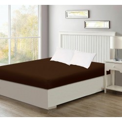 Cearceaf de pat cu elastic din bumbac ranforce 100% ,  200 x200 cm , maro uni 
