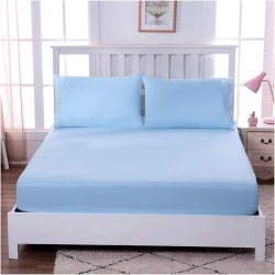Cearceaf de pat cu elastic la saltea,  280 x 280 cm bumbac ranforce,  albastru deschis