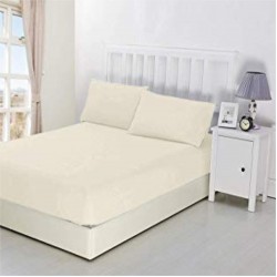 Cearceaf de pat cu elastic la saltea,  280 x 280 cm bumbac ranforce , crem uni 