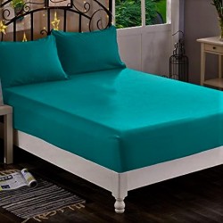 Cearceaf de pat cu elastic din bumbac ranforce 100% 240 x240 cm turcoaz +2 fete de perna 70x70 cm
