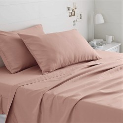 Set cearceaf de pat cu elastic din bumbac ranforce 100%,240 x240 cm somon,2 fete de perna 50x70 cm