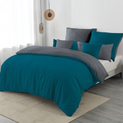 Lenjerie de Pat, Bumbac Ranforce  , 250 x 240 , 50X70,  70 x 70, 40 x 40 ,  220 X 200, 8  piese , Albastru Petrol- Gri Inchis
