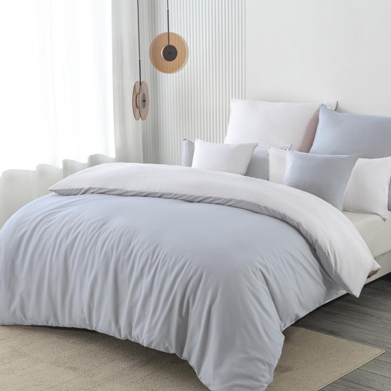 Lenjerie de Pat, Bumbac Ranforce  , 250 x 240 , 50X70,  70 x 70, 40 x 40 ,  220 X 200, 8  piese , Gri Deschis - Alb