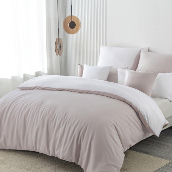 Lenjerie de Pat, Bumbac Ranforce  , 250 x 240 , 50X70,  70 x 70, 40 x 40 ,  220 X 200, 8  piese , Bej -Alb