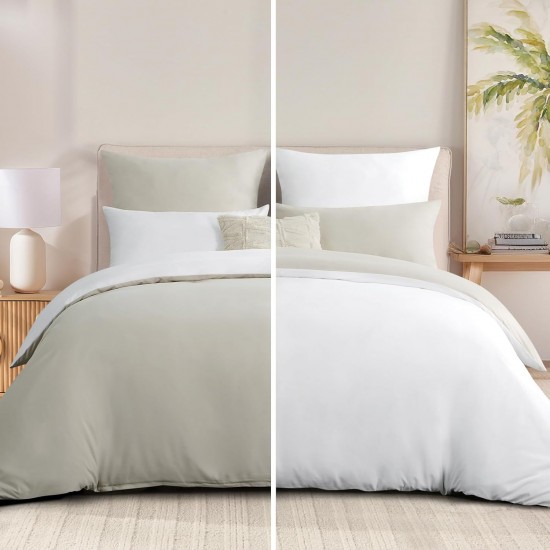 Lenjerie de Pat, Bumbac Ranforce   ,250 x 240 cm, 50X70,  200 X 200,  4 piese,  Bej deschis -Alb