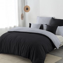 Lenjerie de Pat, Bumbac Ranforce  , 250 x 240 , 50X70,  70 x 70, 40 x 40 ,  220 X 200, 8  piese , Negru -Gri