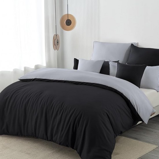 Lenjerie de Pat, Bumbac Ranforce  , 250 x 240 , 50X70,  70 x 70, 40 x 40 ,  220 X 200, 8  piese , Negru -Gri