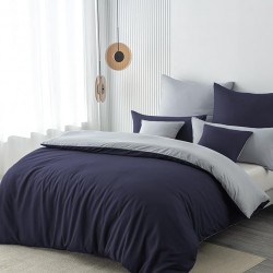 Lenjerie de Pat, Bumbac Ranforce  , 250 x 240 , 50X70,  70 x 70, 40 x 40 ,  220 X 200, 8  piese , Albastru Inchis-Gri