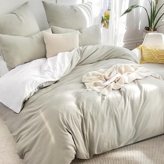 Lenjerie de Pat, Bumbac Ranforce   ,250 x 240 cm, 50X70,  200 X 200,  4 piese,  Bej deschis -Alb