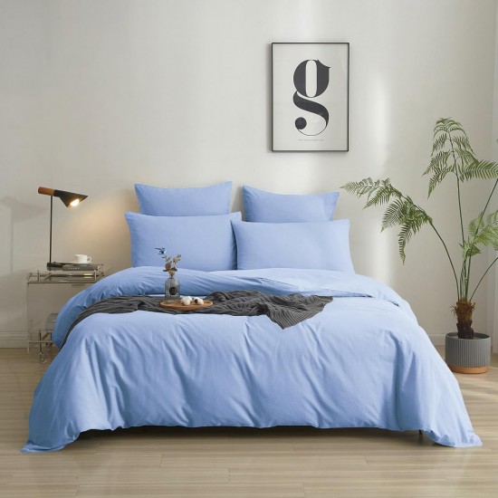 Lenjerie de Pat, Bumbac Ranforce   ,250 x 240 cm, 50X70,  180 X 200,  4 piese, Sky  Blue