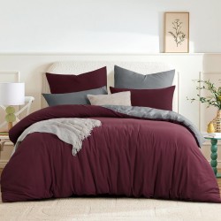 Lenjerie de Pat, Bumbac Ranforce   ,250 x 240 cm, 50X70,  200 X 200,  4 piese,  Visiniu -Gri 