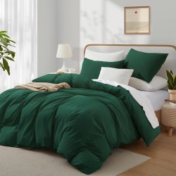 Lenjerie de Pat, Bumbac Ranforce ,   2 persoane, 250 x 240 , 50X70, 220X200, 4 piese,  Verde inchis -Alb 