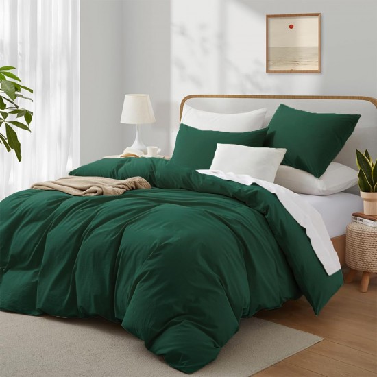 Lenjerie de Pat, Bumbac Ranforce ,   2 persoane, 250 x 240 , 50X70, 220X200, 4 piese,  Verde inchis -Alb 