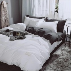 Lenjerie de Pat, Bumbac Ranforce  ,250 x 240 cm, 50X70,  220X200,  4 piese, White -Grey Dark 