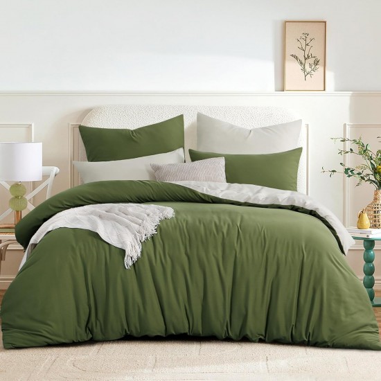 Lenjerie de Pat, Bumbac Ranforce   ,250 x 240 cm, 50X70,  200 X 200,  4 piese,  Verde Masliniu -Bej 
