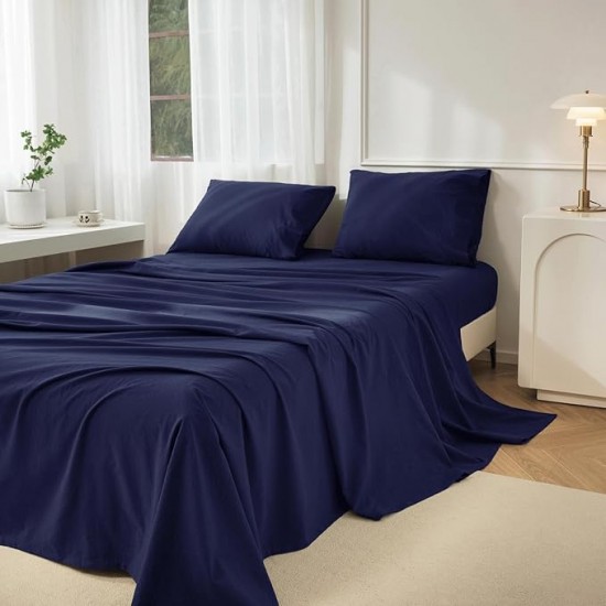 Lenjerie de Pat, Bumbac Ranforce ,   2 persoane, 250 x 240 , 50X70, 180 X 200, 4 piese,  Navy Blue