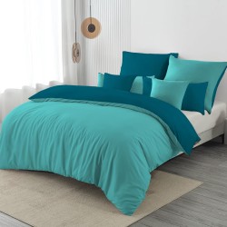 Lenjerie de Pat, Bumbac Ranforce  , 250 x 240 , 50X70,  70 x 70, 40 x 40 ,  220 X 200, 8  piese , Albastru Petrol -Albastru Turquoise 