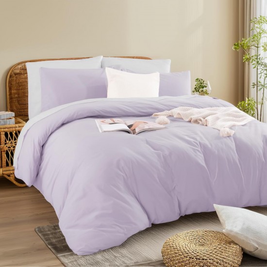 Lenjerie de Pat, Bumbac Ranforce   ,250 x 240 cm, 50X70,  200 X 200,  4 piese,  White - Liliac