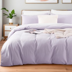 Lenjerie de Pat, Bumbac Ranforce   ,250 x 240 cm, 50X70,  200 X 200,  4 piese,  White - Liliac