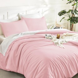 Lenjerie de Pat, Bumbac Ranforce  , 250 x 240 cm, 50X70,  240 X 260,  4 piese, Model  White -Baby Pink 