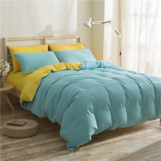 Lenjerie de Pat, Bumbac Ranforce ,   2 persoane, 250 x 240 , 50X70, 220X200, 4 piese,  Galben Aprins -Albastru Deschis