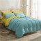 Lenjerie de Pat, Bumbac Ranforce ,   2 persoane, 250 x 240 , 50X70, 220X200, 4 piese,  Galben Aprins -Albastru Deschis