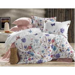 Lenjerie de Pat, Bumbac Ranforce  , 250 x 240 cm, 50X70,  240 X 260,  4 piese, Model floricele
