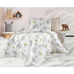 Lenjerie de Pat, Bumbac Ranforce  , 250 x 240 , 50X70,  220 X 200, 4 piese , cu model  pentru copii , Elefantul Dragut