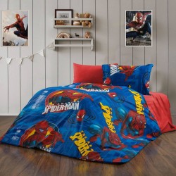 Lenjerie de Pat, Bumbac Ranforce  , 250 x 240 , 50X70,  220 X 200, 4 piese , cu model pentru copii Spiderman 