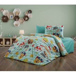 Lenjerie de Pat, Bumbac Ranforce  , 250 x 240 , 50X70,  220 X 200, 4 piese , cu model pentru copii