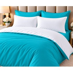 Cearceaf pilota  XXL , 2 persoane,  260 x 260 cm ranforce  in 2 culori , Turcoaz  deschis -Alb 