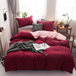 Lenjerie de Pat, Bumbac Ranforce ,  2 persoane, 250 x 240 , 50X70, 220X200, 4 piese,  visiniu -roz 